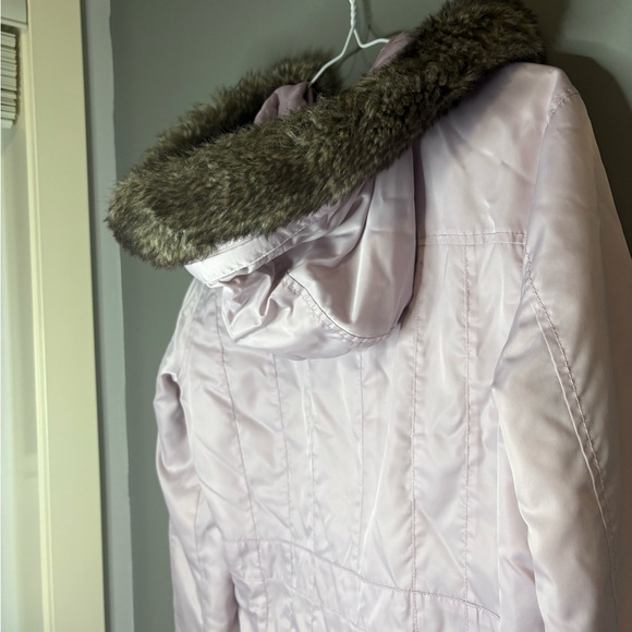 DKNY Jeans Faux Fur Hooded Parka Coat Lilac Blush Women’s Large Winter Jacket - Picture 10 of 10